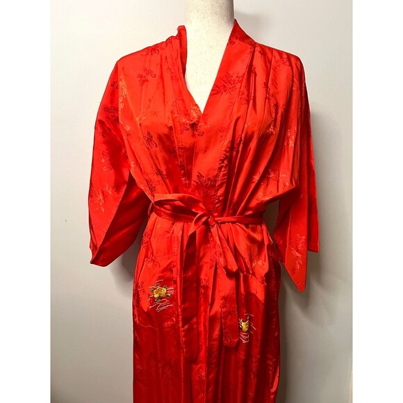 Vtg SILVER LAKE Women’s M Kimono Robe Embroidered Phoenix Dragon Floral Satin - Picture 5 of 9